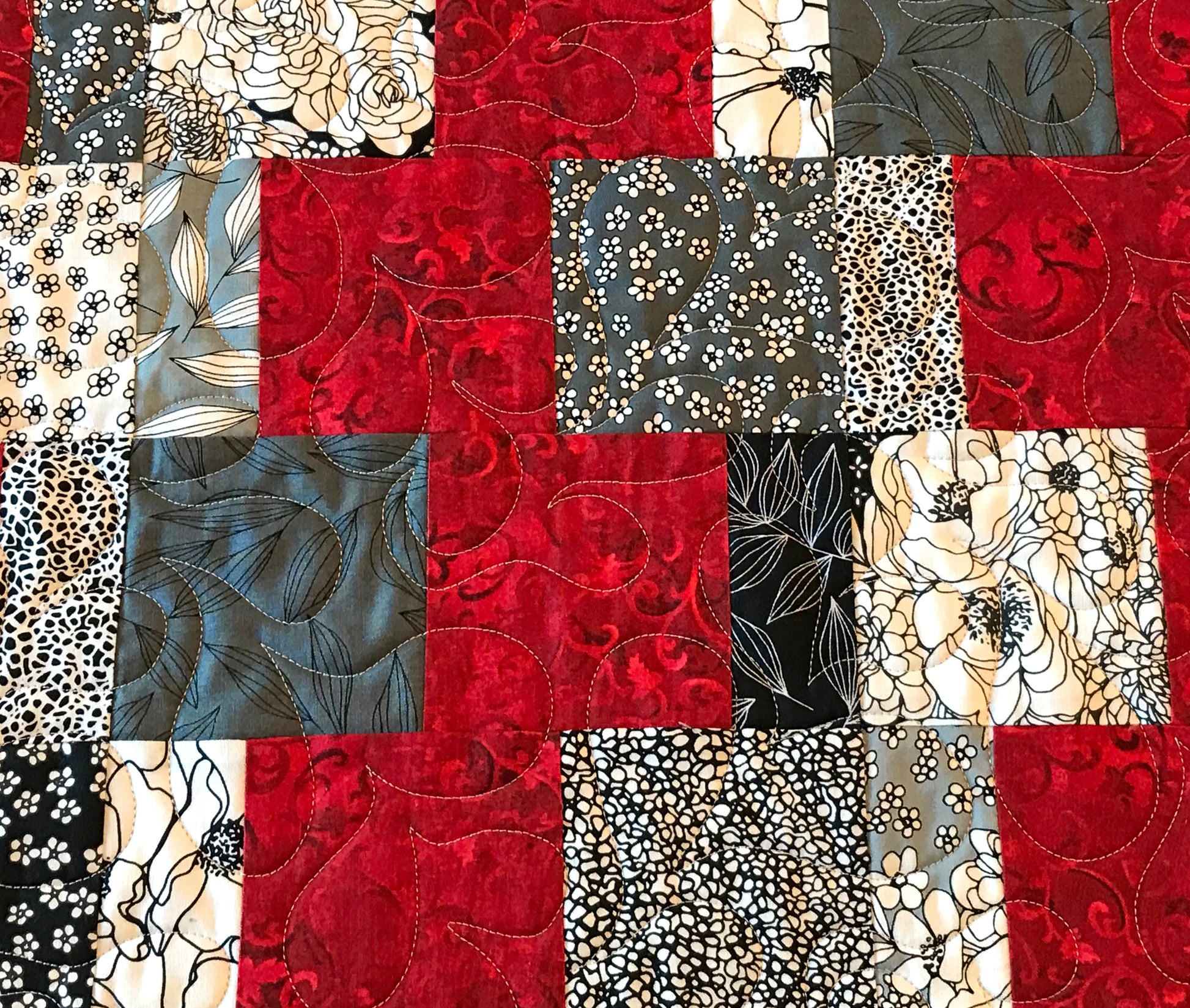 Red and Gray Patchwork Table Runner - Handmade Quilts, Digital Patterns, and Home Décor items online - Cuddle Cat Quiltworks