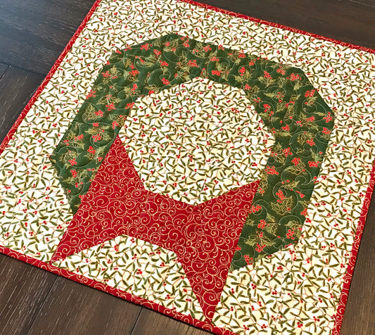 Christmas Wreath Table Topper - Handmade Quilts, Digital Patterns, and Home Décor items online - Cuddle Cat Quiltworks