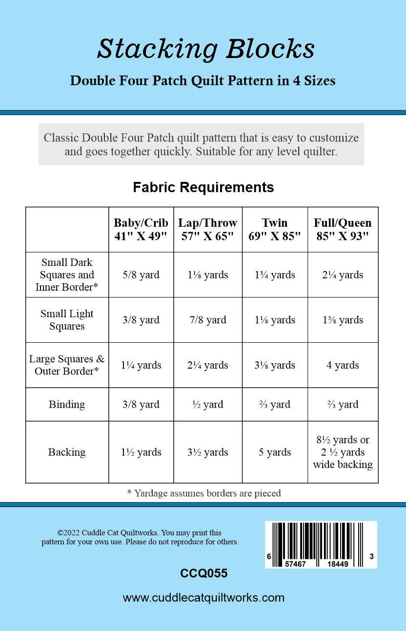 Stacking Blocks Double Four Patch Quilt Pattern with Four Size Options - Printed Quilt Pattern