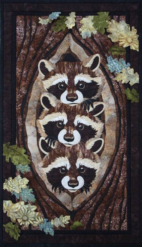 Who? What? Where? Racoon Art Quilt Pattern by Toni Whitney Design WWW030, Raw Edge Fusible Applique Art Quilt Pattern