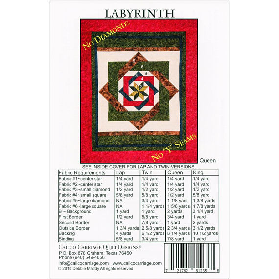 Labyrinth Quilt Pattern by Debbie Maddy from Calico Carriage Designs CCQD 141, Multi Size Quilt Pattern, Beginner Quilt Pattern