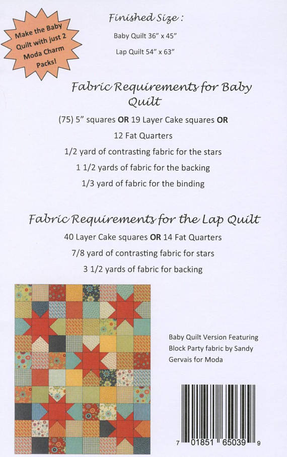 Starry Night Quilt Pattern - Sweet Jane's Quilting & Design SJ067, Charm Pack and Layer Cake Friendly Pattern, Lap and Baby Quilt Pattern