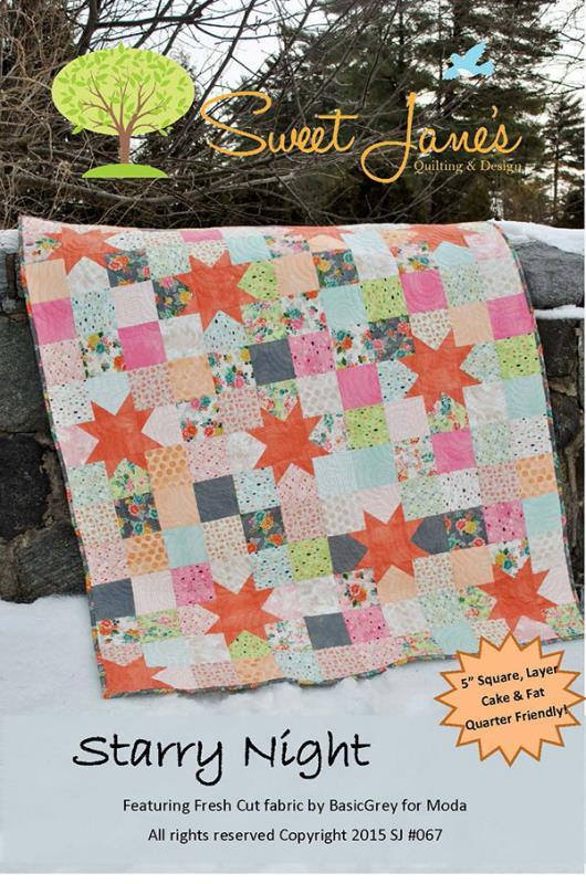 Starry Night Quilt Pattern - Sweet Jane's Quilting & Design SJ067, Charm Pack and Layer Cake Friendly Pattern, Lap and Baby Quilt Pattern