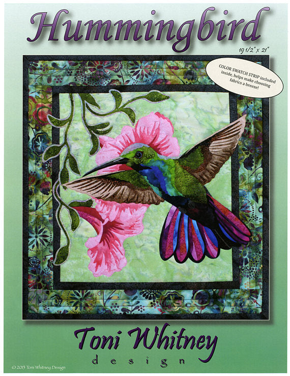Hummingbird Art Quilt Pattern by Toni Whitney Design H021TW, Raw Edge Fusible Applique Art Quilt Pattern, Hummingbird Applique Quilt Pattern