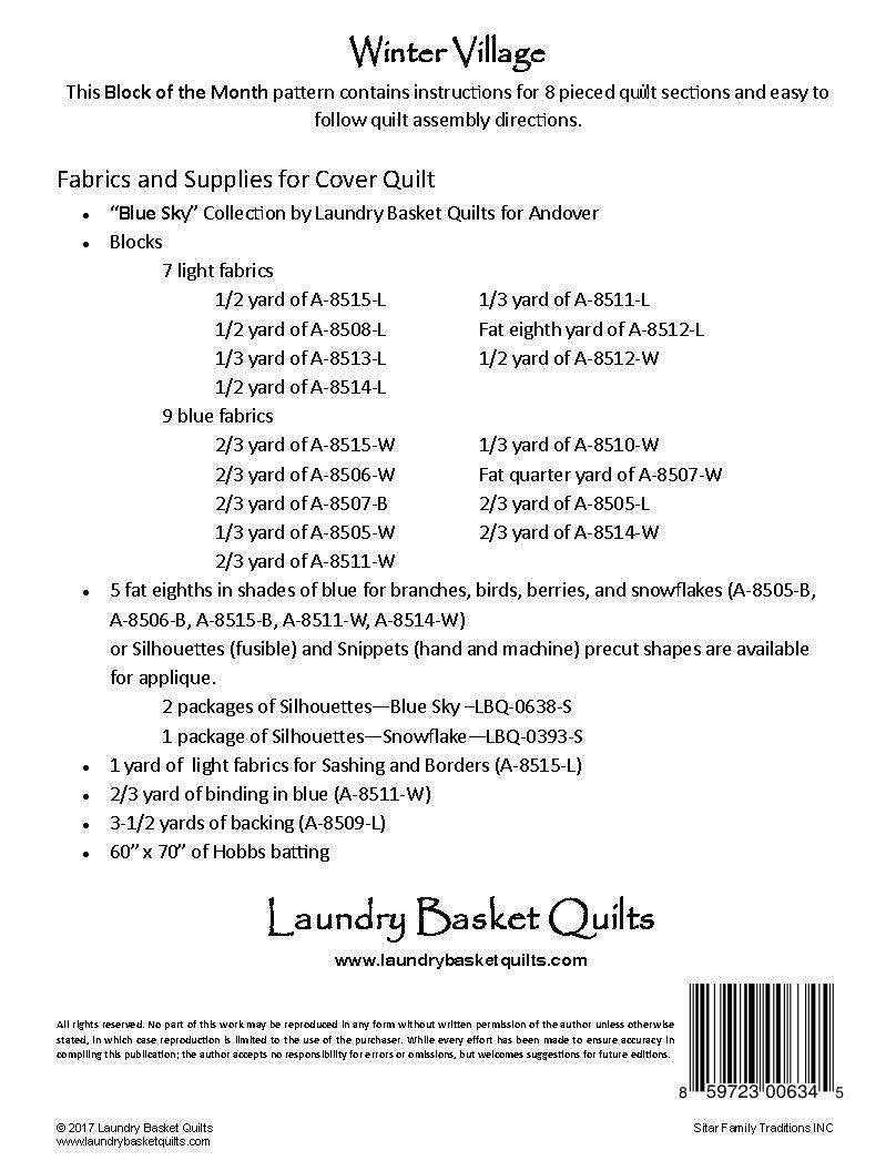 Winter Village Quilt Pattern - Laundry Basket Quilts - LBQ-0634-P, Applique Houses Quilt Pattern