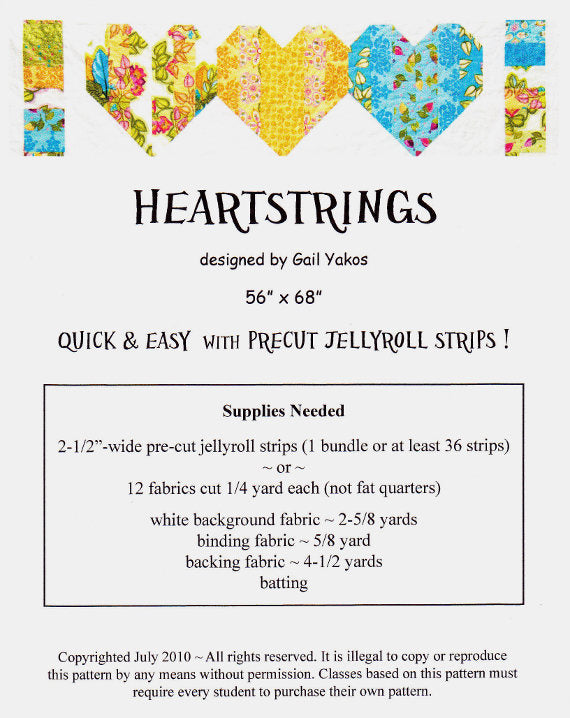 Heartstrings Quilt Pattern - Black Mountain Needleworks 820, Jelly Roll Friendly Quilt Pattern, Heart Quilt Pattern