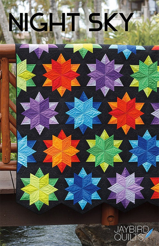 Night Sky Quilt Pattern - Jaybird Quilts JBQ-137, Fat Quarter Friendly Quilt Pattern, Modern Star Quilt Pattern - Sidekick Ruler Pattern