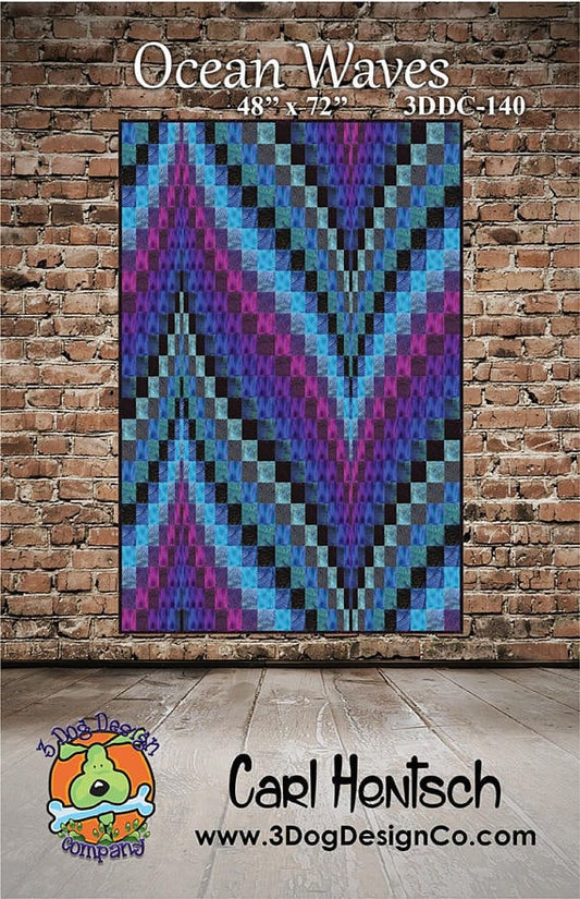 Ocean Waves Bargello Quilt Pattern - Carl Hentsch for 3 Dog Design 3DD-140, Bargello Quilt Pattern - Strip Pieced Quilt Pattern