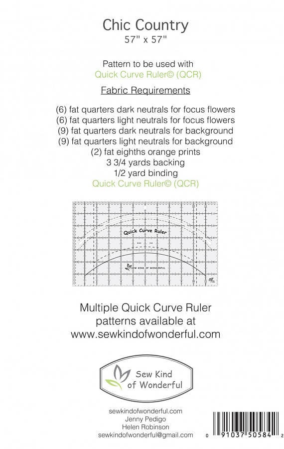 Chic Country Quilt Pattern - Sew Kind of Wonderful SKW411, Quick Curve Ruler Pattern - Modern Quilt Pattern - Fat Quarter Friendly