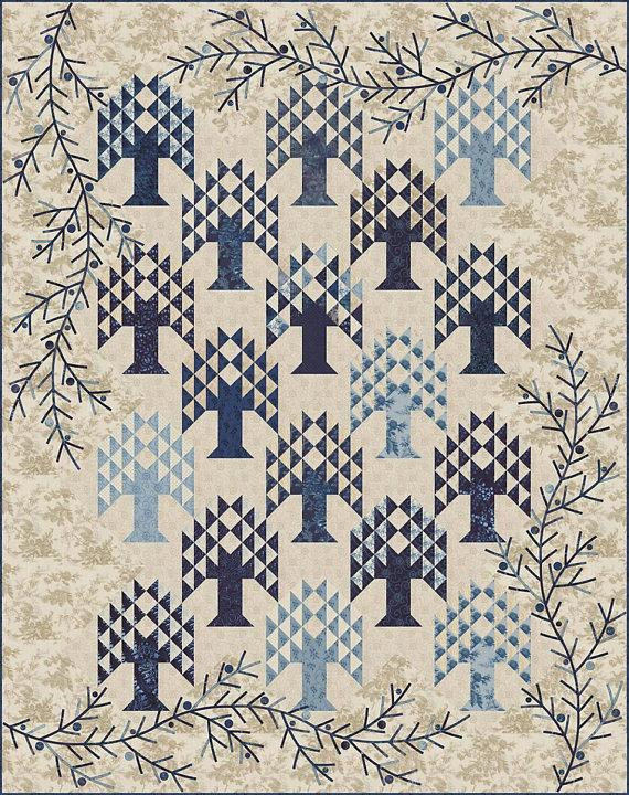 Blue Spruce Quilt Pattern - Laundry Basket Quilts LBQ-0488-P, Trees and Vines Applique Quilt Pattern