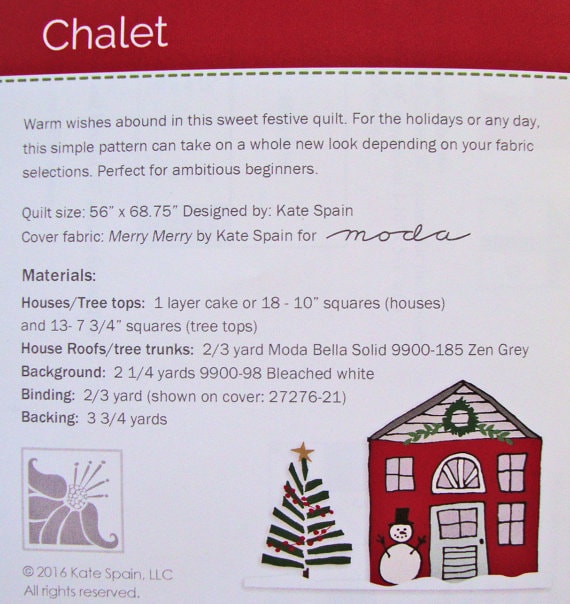 Chalet Quilt Pattern - Kate Spain KS1605, Houses Quilt Pattern - Layer Cake Friendly Quilt Pattern