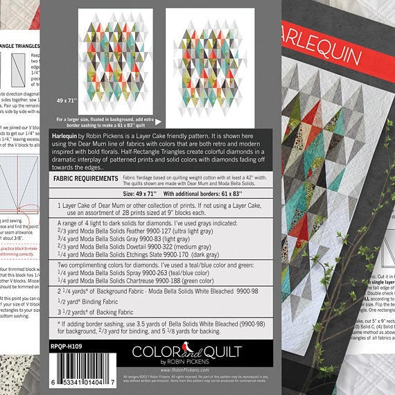 Harlequin Quilt Pattern - Robin Pickens Color and Quilt RPQP-H109, Modern Quilt Pattern - Layer Cake Friendly Quilt Pattern