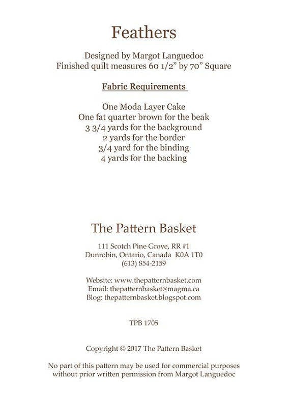 Feathers Bird Quilt Pattern - The Pattern Basket TPB-1705, Margot Languedoc Designs - Birds Quilt Pattern - Layer Cake Friendly Pattern