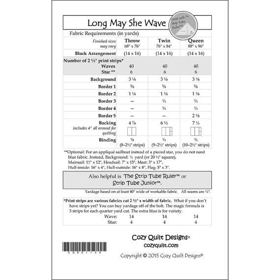 Long May She Wave Quilt Pattern CQD01139, Patriotic Quilt Pattern - Flag Quilt Pattern - Jelly Roll Pattern - Strip Tube Ruler Pattern