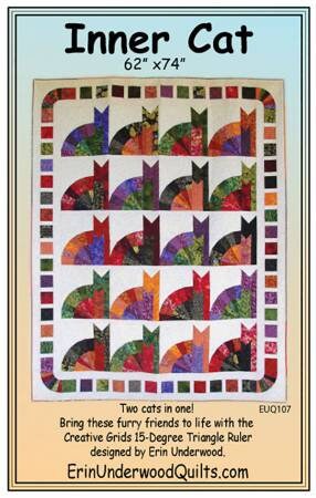 Inner Cat Quilt Pattern - Erin Underwood Quilts EUQ107, Cat Quilt Pattern - Fat Quarter Friendly Lap Quilt Pattern, Cat Lover Quilt Pattern