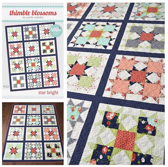 Star Bright Quilt Pattern - Camille Roskelley for Thimble Blossoms 212, Fat Quarter Friendly Quilt Pattern - Star Quilt Pattern