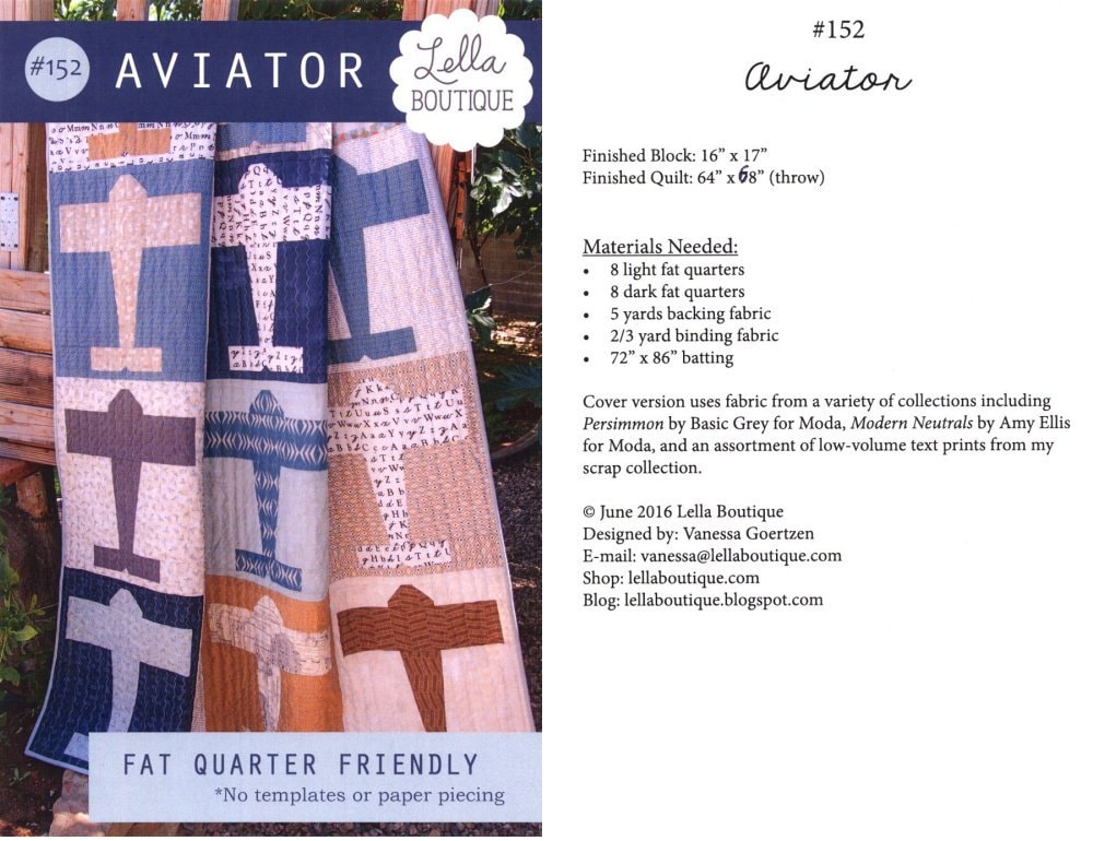 Aviator Quilt Pattern - Lella Boutique 152, Airplane Quilt Pattern - Fat Quarter Friendly Pattern - Planes Quilt Pattern