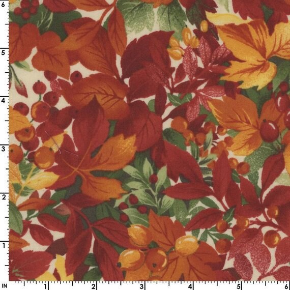 Leaves and Berries Fall Fabric - Maywood Studio 90293-RGO, Fall Leaves Fabric - Autumn Leaves Fabric - Fall Fabric - By the Yard