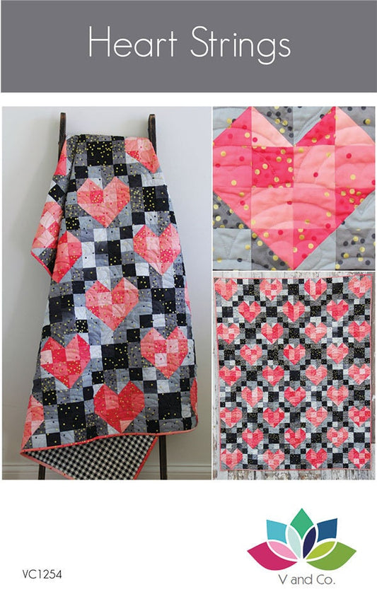 Heart Strings Quilt Pattern - V and Co VC1254, Heart Quilt Pattern - Modern Heart Quilt Pattern