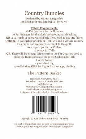 Country Bunnies Quilt Pattern - The Pattern Basket TPB1809, Rabbit Quilt Pattern, Bunnies Quilt Pattern, Fat Quarter Friendly Pattern