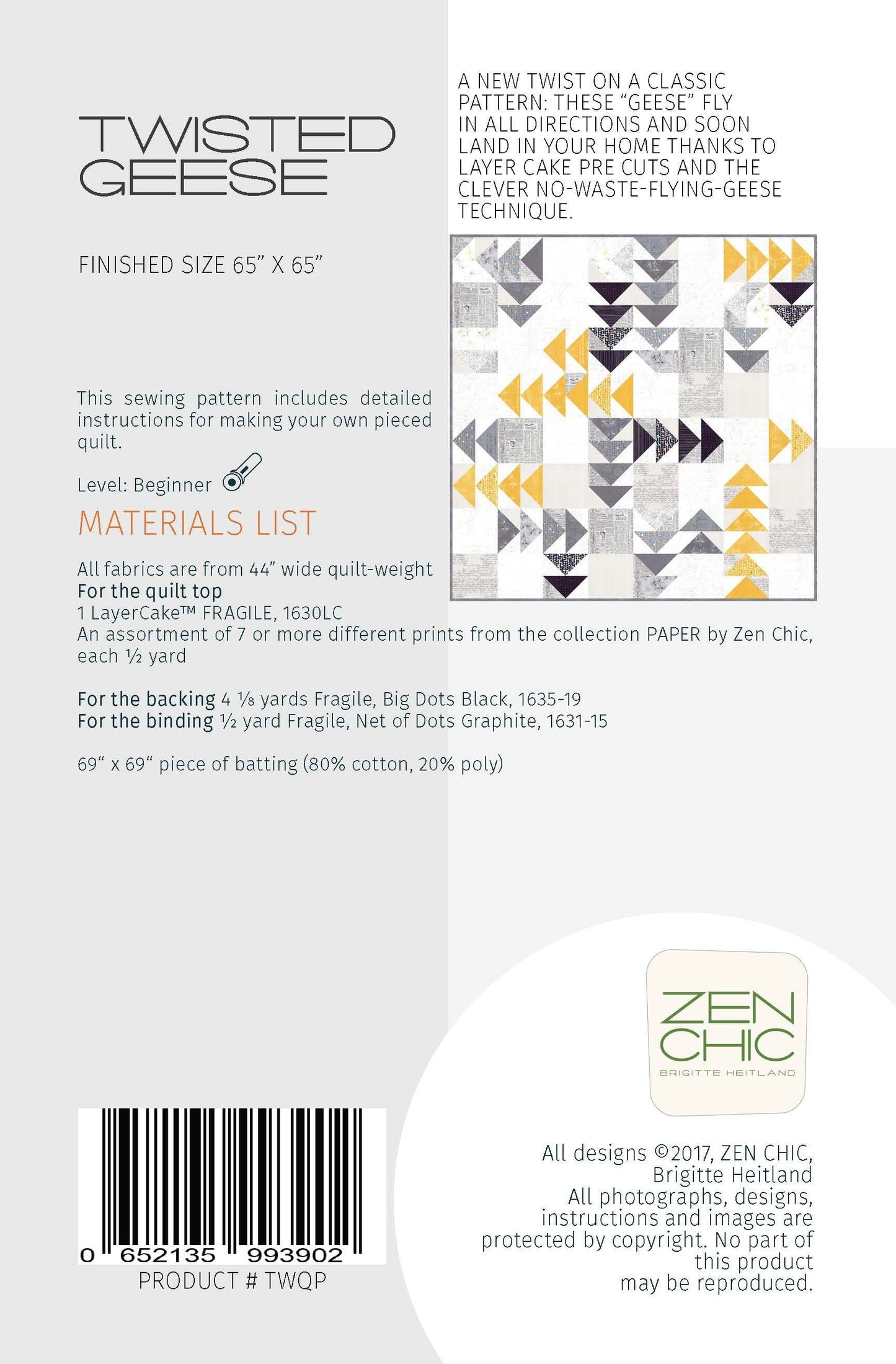 Twisted Geese Quilt Pattern by Zen Chic ZC-TWQP, Flying Geese Quilt Pattern - Modern Quilt Pattern - Layer Cake Friendly Quilt Pattern