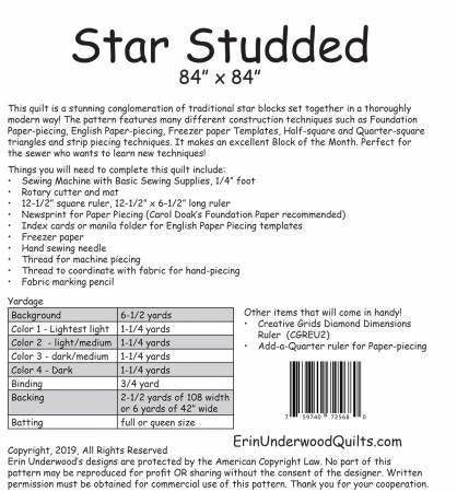 Star Studded Quilt Pattern - Erin Underwood Quilts EUQ318, Modern Lone Star Quilt Pattern, Full Queen Quilt Pattern, Star Quilt Pattern