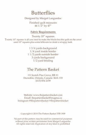 Butterflies Quilt Pattern - The Pattern Basket TPB-1909, Margot Languedoc Designs - Butterfly Quilt Pattern - Layer Cake Friendly Pattern