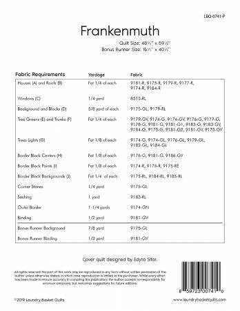 Frankenmuth Quilt Pattern - Edyta Sitar Laundry Basket Quilts LBQ-0741-P, Christmas Tree Quilt Pattern, Christmas Runner Pattern