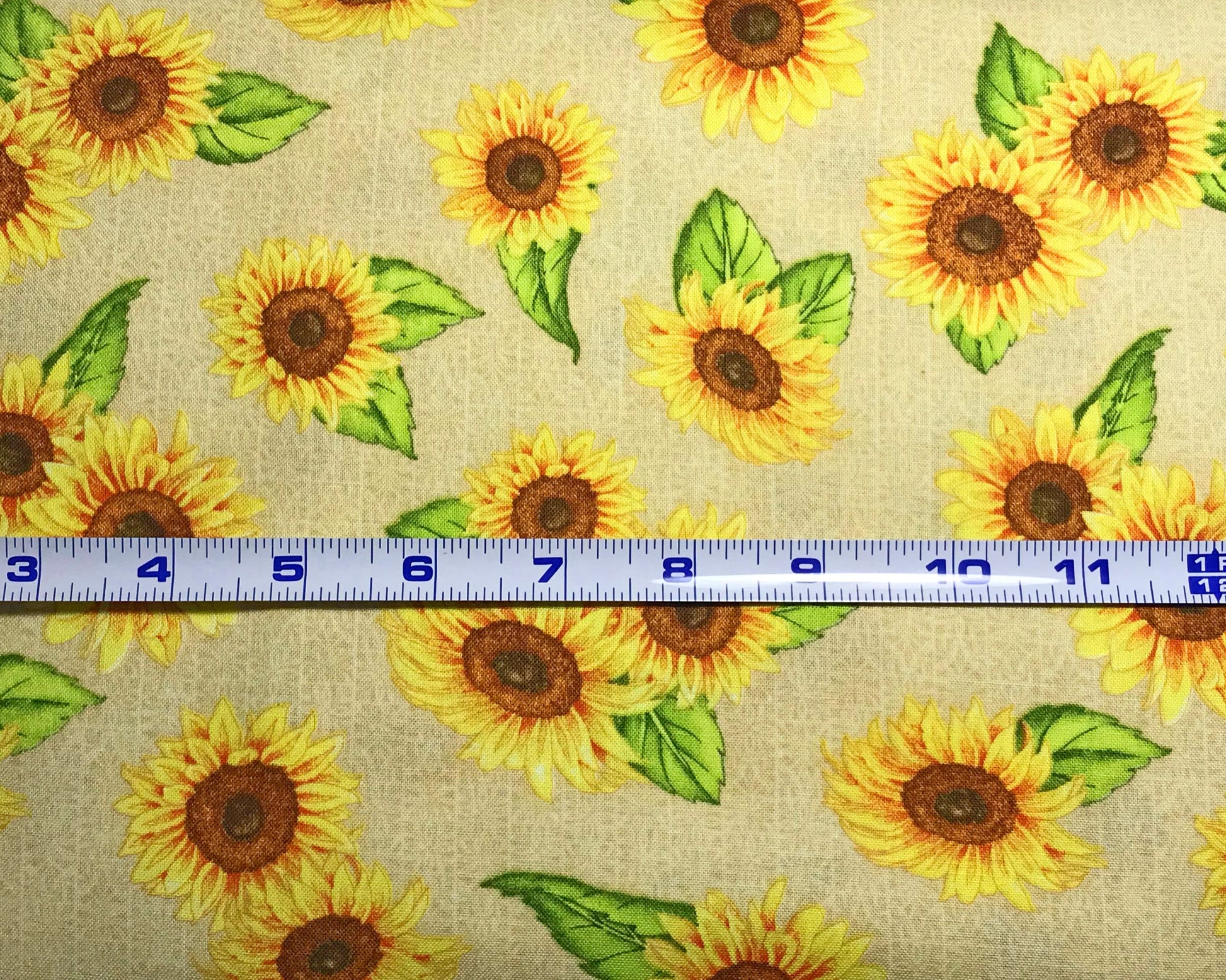 Jardin Du Soleil Tan Sunflower Toss Fabric - Wilmington Prints 32062-257, Yellow and Tan Sunflower Fabric - By the Yard