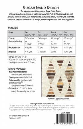 Sugar Sand Beach Quilt Pattern - Atkinson Designs ATK-192, Fat Quarter Friendly Pattern, Jelly Roll Friendly Pattern, Easy Quilt Pattern