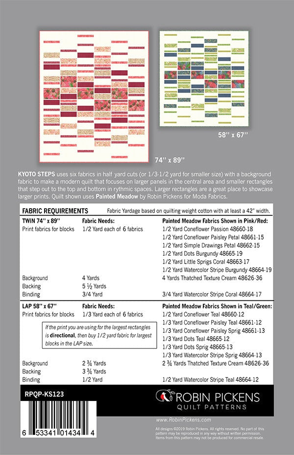 Kyoto Steps Quilt Pattern - Robin Pickens RPQP-KS123, Modern Quilt Pattern - Easy Beginner Quilt Pattern - Lap Twin Queen Quilt Pattern
