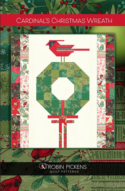 Cardinal's Christmas Wreath Quilt Pattern - Robin Pickens RPQP-CW119, Christmas Cardinal Wall or Lap Quilt Pattern - Layer Cake Friendly