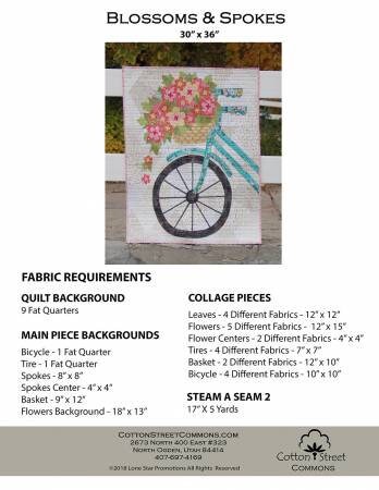 Blossoms and Spokes Art Quilt Pattern - Cotton Street Commons CSC208, Applique and Collage Quilt Pattern, Bicycle Art Quilt Pattern