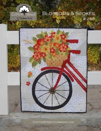 Blossoms and Spokes Art Quilt Pattern - Cotton Street Commons CSC208, Applique and Collage Quilt Pattern, Bicycle Art Quilt Pattern