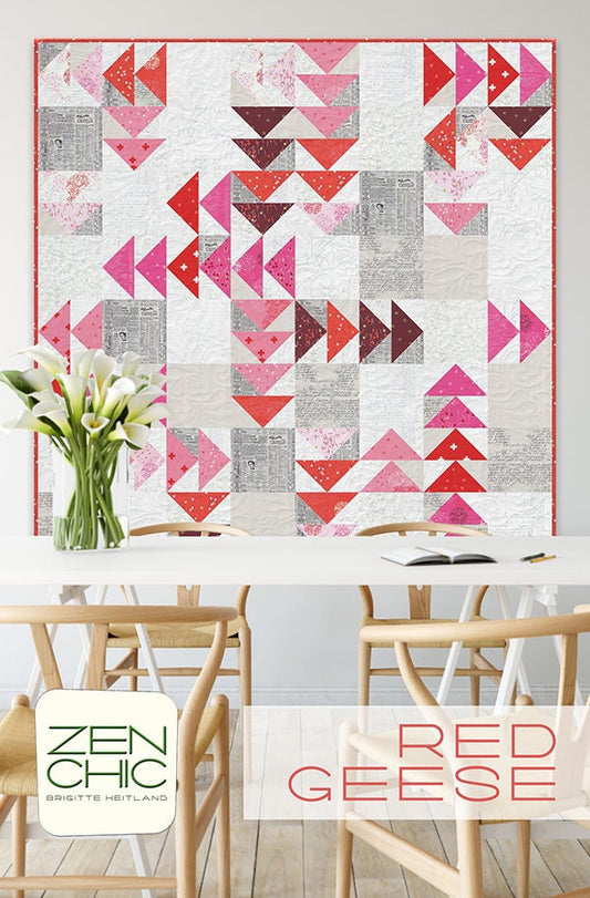 Red Geese Quilt Pattern - Zen Chic ZCRGQP, Flying Geese Quilt Pattern - Modern Quilt Pattern - Layer Cake Friendly Quilt Pattern