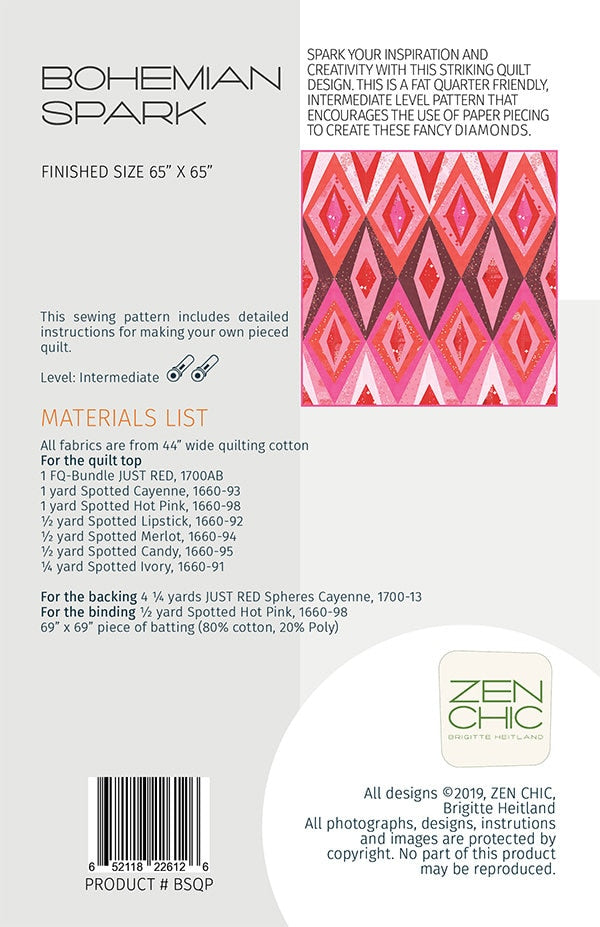 Bohemian Spark Quilt Pattern - Zen Chic ZC-BSQP, Modern Quilt Pattern - Paper Piecing Quilt Pattern - Fat Quarter Friendly Quilt Pattern