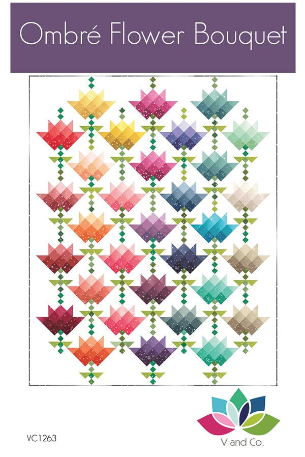 Ombre Flower Bouquet Quilt Pattern - V and Co VC1263, Modern Quilt Pattern - Jelly Roll Friendly Quilt Pattern in two Sizes