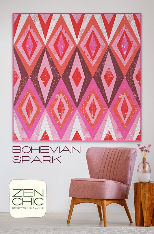 Bohemian Spark Quilt Pattern - Zen Chic ZC-BSQP, Modern Quilt Pattern - Paper Piecing Quilt Pattern - Fat Quarter Friendly Quilt Pattern