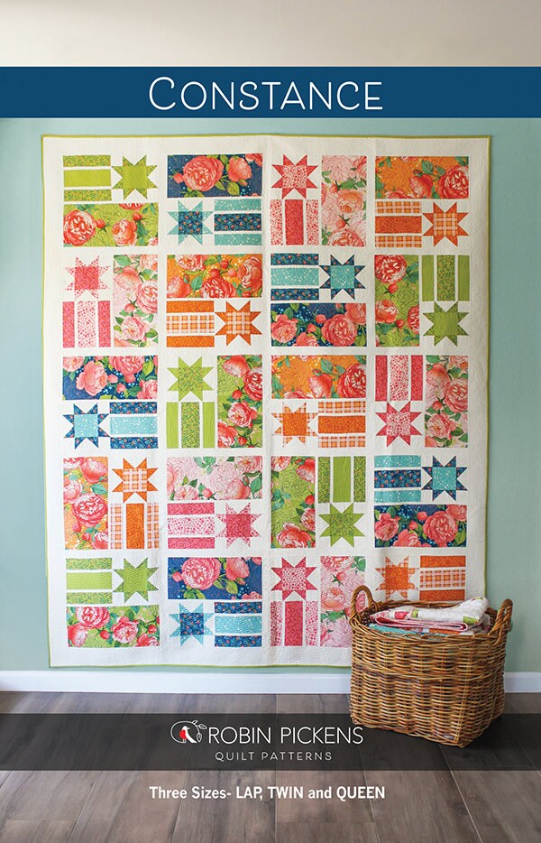Constance Quilt Pattern - Robin Pickens RPQP-C129, Modern Quilt Pattern in Three Sizes, Large Scale Print Quilt Pattern, Star Quilt Pattern