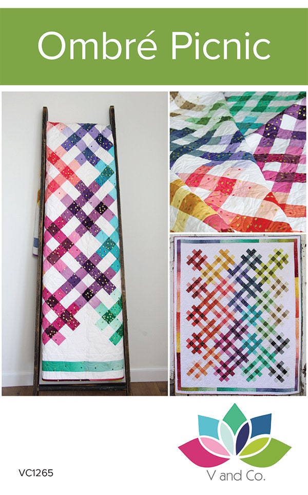 Ombre Picnic Quilt Pattern - V and Co VC1265, Modern Throw Quilt Pattern - Fat Eighth Friendly Quilt Pattern - Ombre Quilt Pattern