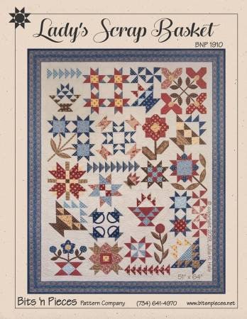 Lady's Scrap Basket Applique Quilt Pattern - Bits N Pieces BNP-1910, Applique Sampler Quilt Pattern, Floral Applique Quilt Pattern