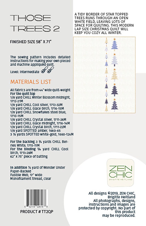 Those Trees 2 Quilt Pattern - Zen Chic TT2QP, Modern Christmas Tree Quilt Pattern - Christmas Lap Quilt Pattern