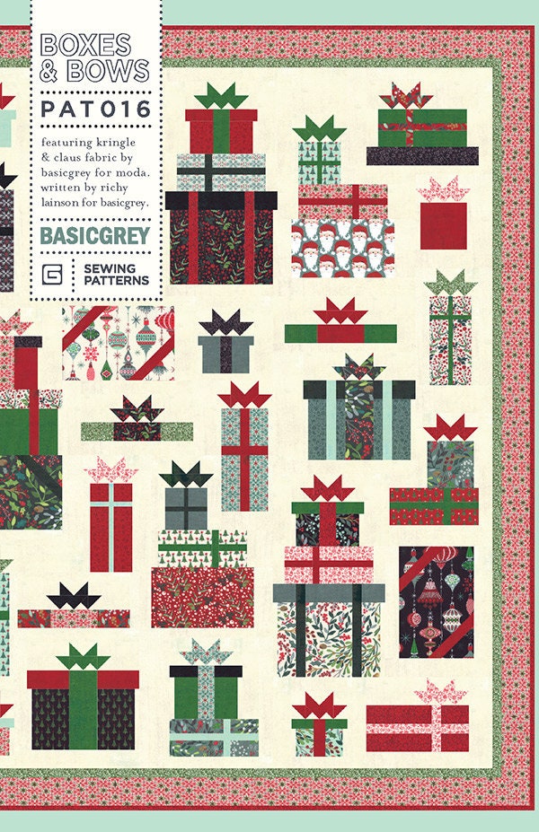 Boxes & Bows Quilt Pattern by BasicGrey PAT016, Gift Present Quilt Pattern - Scrap Friendly Quilt Pattern - Christmas Gift Quilt Pattern