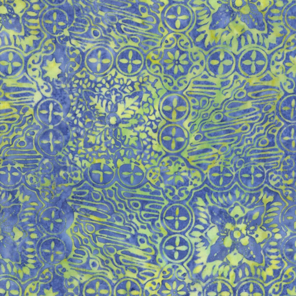 Laguna Soleil Tonga Batik - Timeless Treasures B6248-LAGUNA, Blue and Yellow Batik Fabric - Blue Floral Batik Fabric - By the Yard