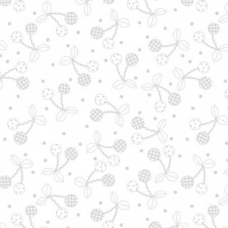 White on White Cheerful Cherries Fabric Kimberbell Basics White 8245M-WW, White Blender Fabric, White on White Tonal Fabric - By the Yard