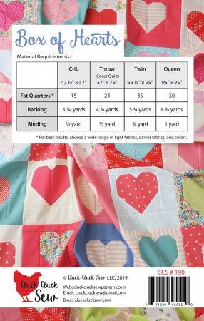 Box of Hearts Quilt Pattern - Cluck Cluck Sew CCS190, Heart Quilt Pattern in Four Sizes, Valentine Quilt Pattern, Fat Quarter Friendly Quilt