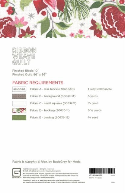 Ribbon Weave Quilt Pattern - BasicGrey PAT025, Modern Strip Quilt Pattern - Jelly Roll Friendly Quilt Pattern