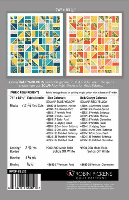 Backslash Quilt Pattern - Robin Pickens RPQP-BS132, Layer Cake Friendly Quilt Pattern in Three Sizes, Scrap Friendly Quilt Pattern