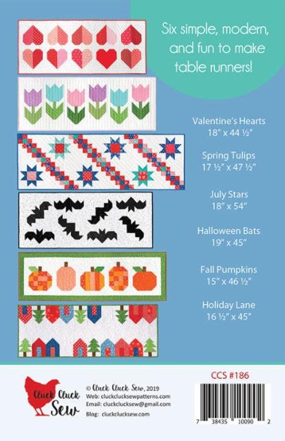 Modern Holiday Table Runner Patterns - Cluck Cluck Sew CCS186, Six Holiday Table Runner Patterns, Easy Table Runner Patterns