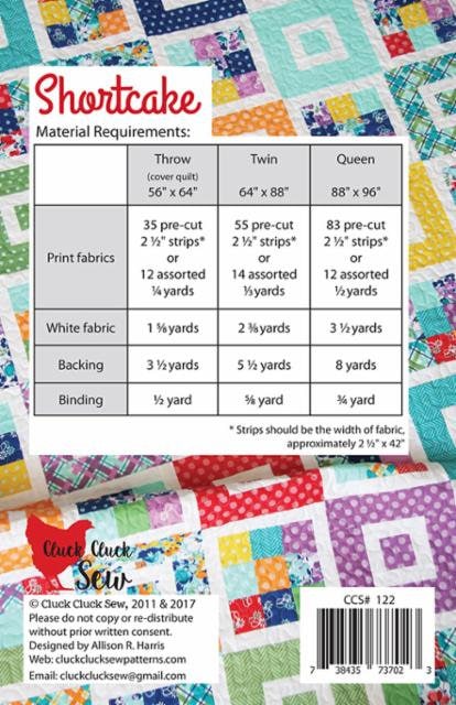 Shortcake Quilt Pattern - Cluck Cluck Sew 122, Jelly Roll Quilt Pattern in Three Sizes, Easy Beginner Quilt Pattern, Strip Quilt Pattern